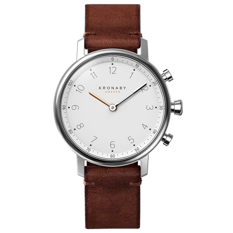 Nord 38 Steel - Silver, D Brown Leather – Kronaby Watches